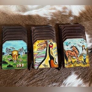 ❤️❤️Western Leather Hand Painted Slim Wallet. Card Holder Cowgirl ❤️❤️
